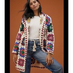 Anthropologie Multicolor Crochet Cardigan